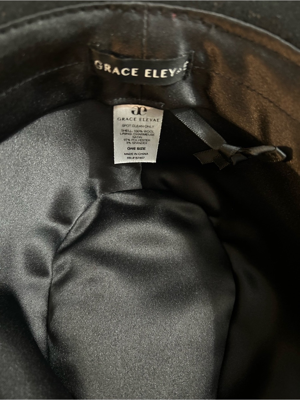Grace Eleyae - Classic Black 100% Wool Fedora with Brown Band - Picture 5 of 5